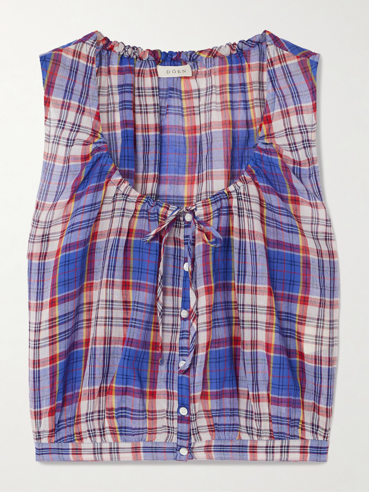 Doen Theo Tie-neck Checked Cotton-voile Top