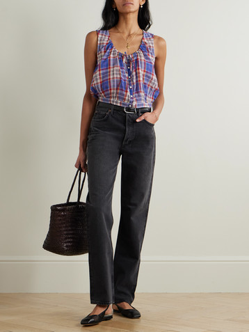 Dôen Theo tie-neck checked cotton-voile top