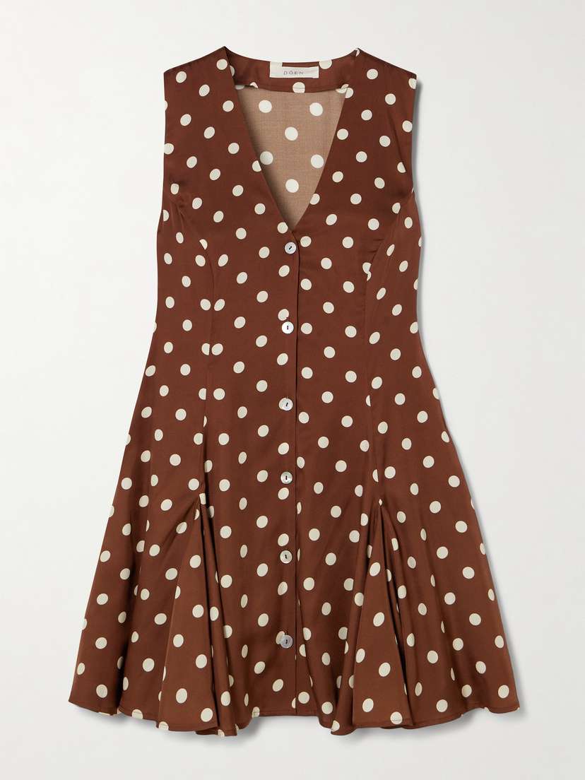 DÔEN Aubrey Pleated Polka-dot Silk-blend Twill Mini Dress