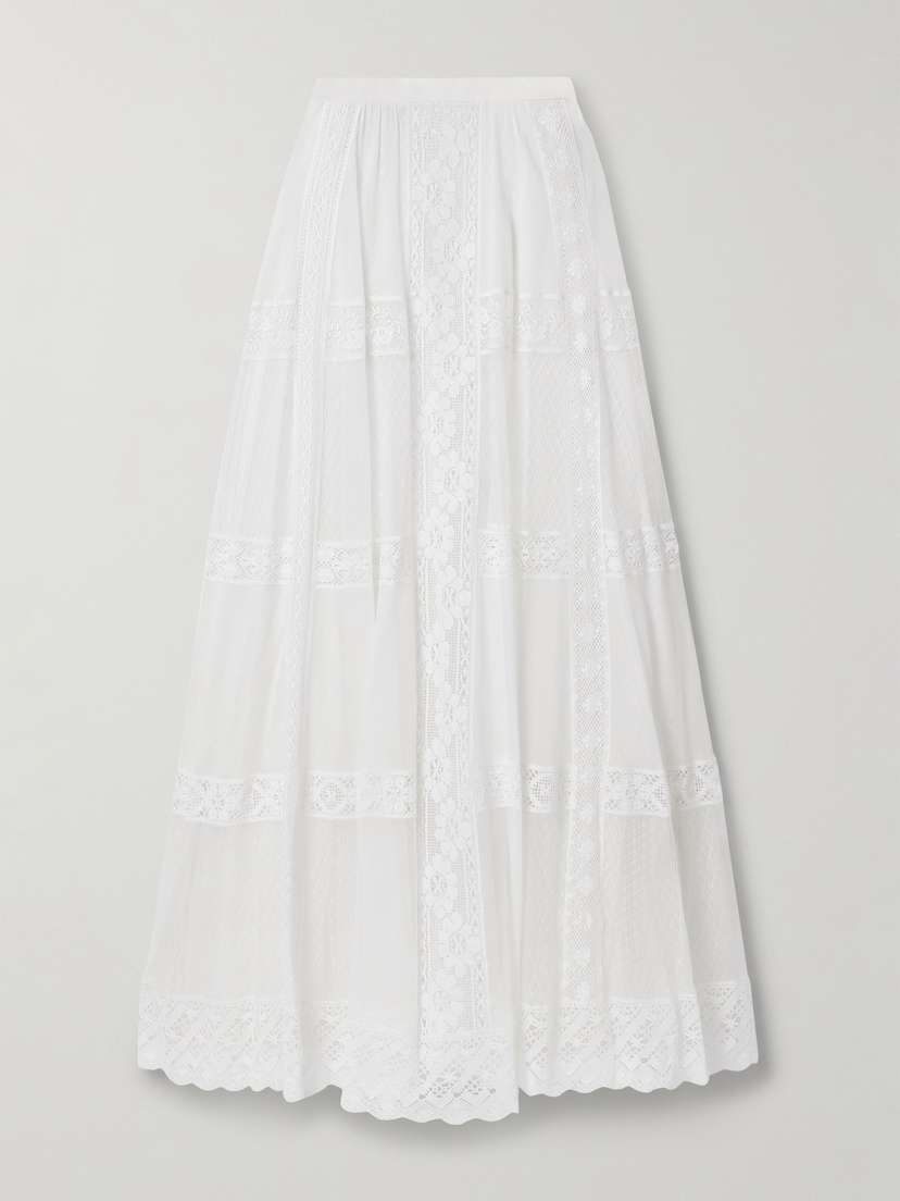 Ralph Lauren Collection Malti Lace-trimmed Cotton And Mulberry Silk-blend Voile And Tulle Maxi Skirt