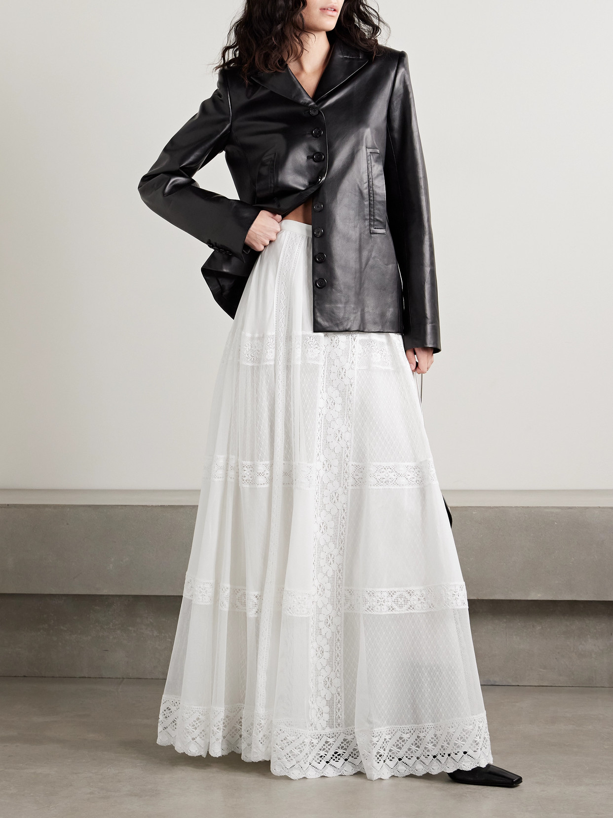Shop Ralph Lauren Malti Lace-trimmed Cotton And Mulberry Silk-blend Voile And Tulle Maxi Skirt In White