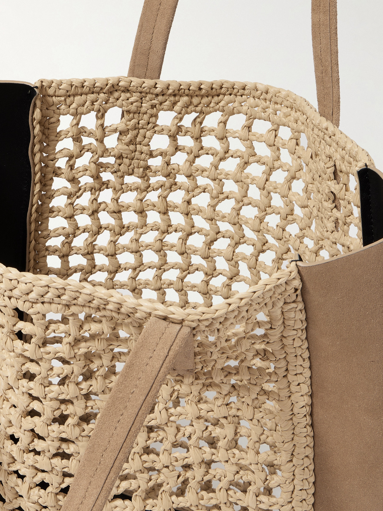 Khaite Zoe Small Suede And Crocheted Raffia Tote