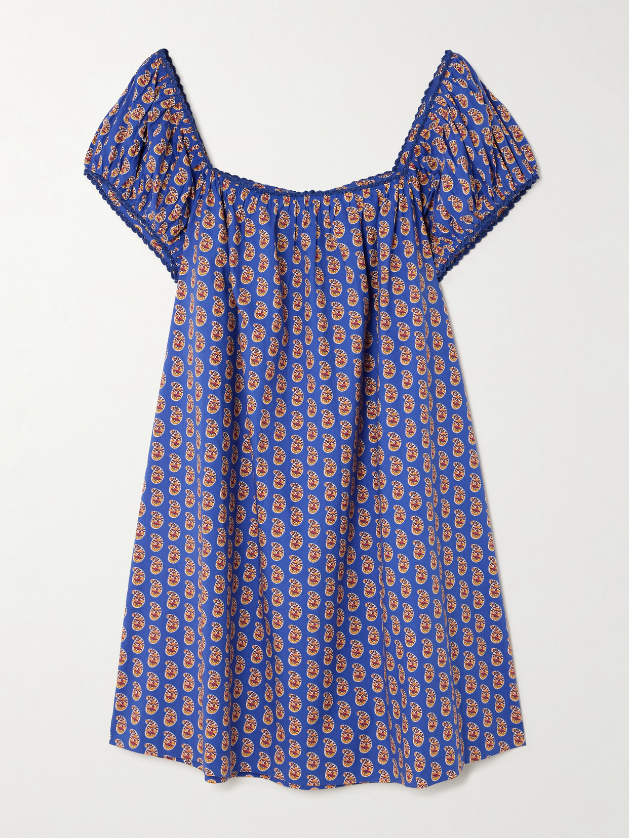 Doen Julie Paisley-print Organic Cotton-poplin Mini Dress In Blue