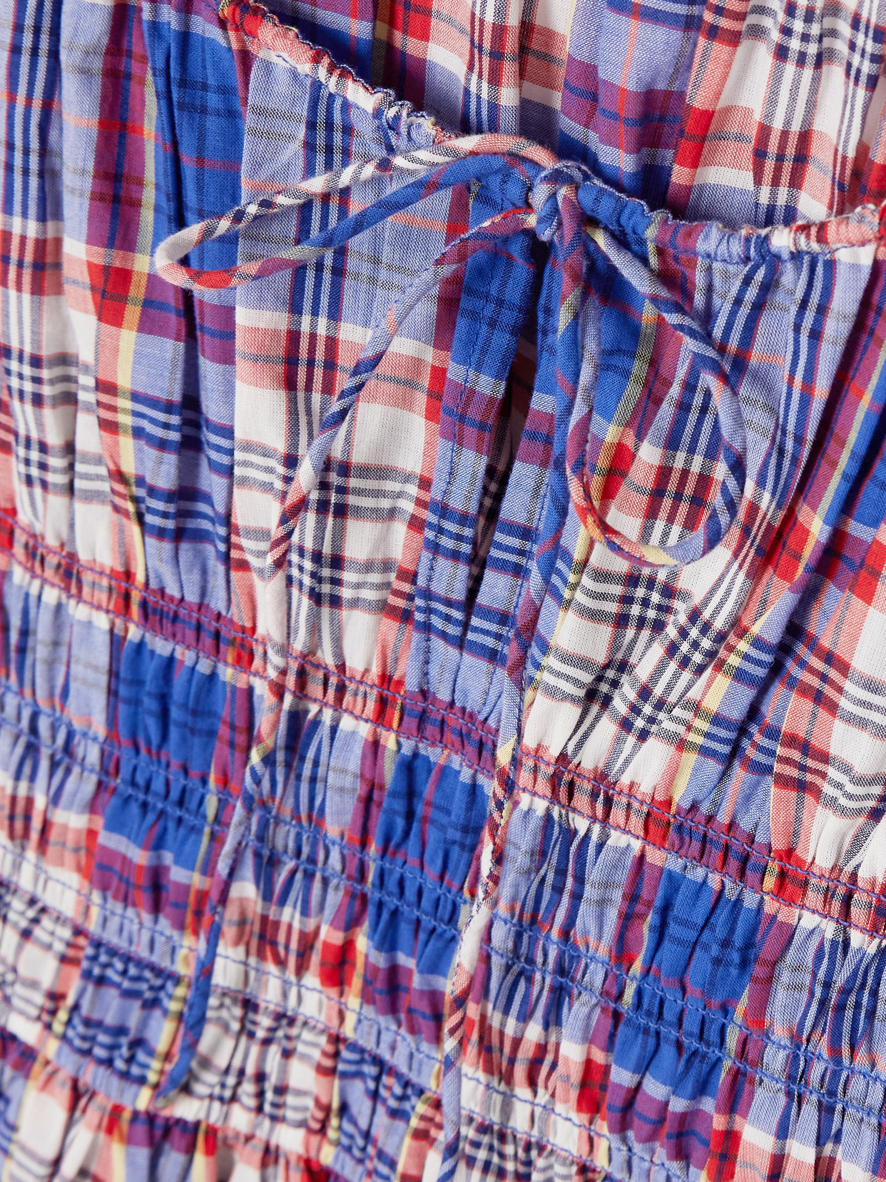 Doen Quinn Checked Tie-detailed Shirred Cotton-poplin Midi Dress In Blue