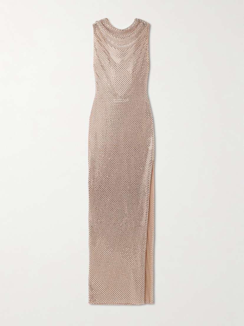 Self-Portrait Cutout Draped Crystal-embellished Mesh Gown