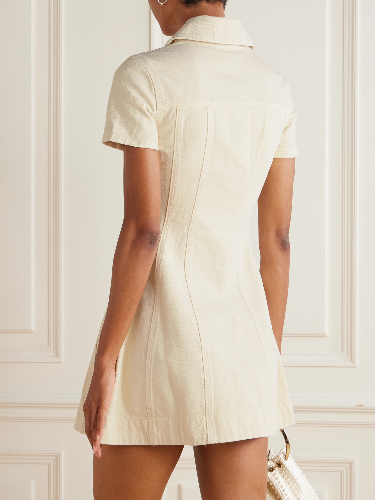 Self-portrait Structured Beige Dress With Classic Collar And Flap Pockets