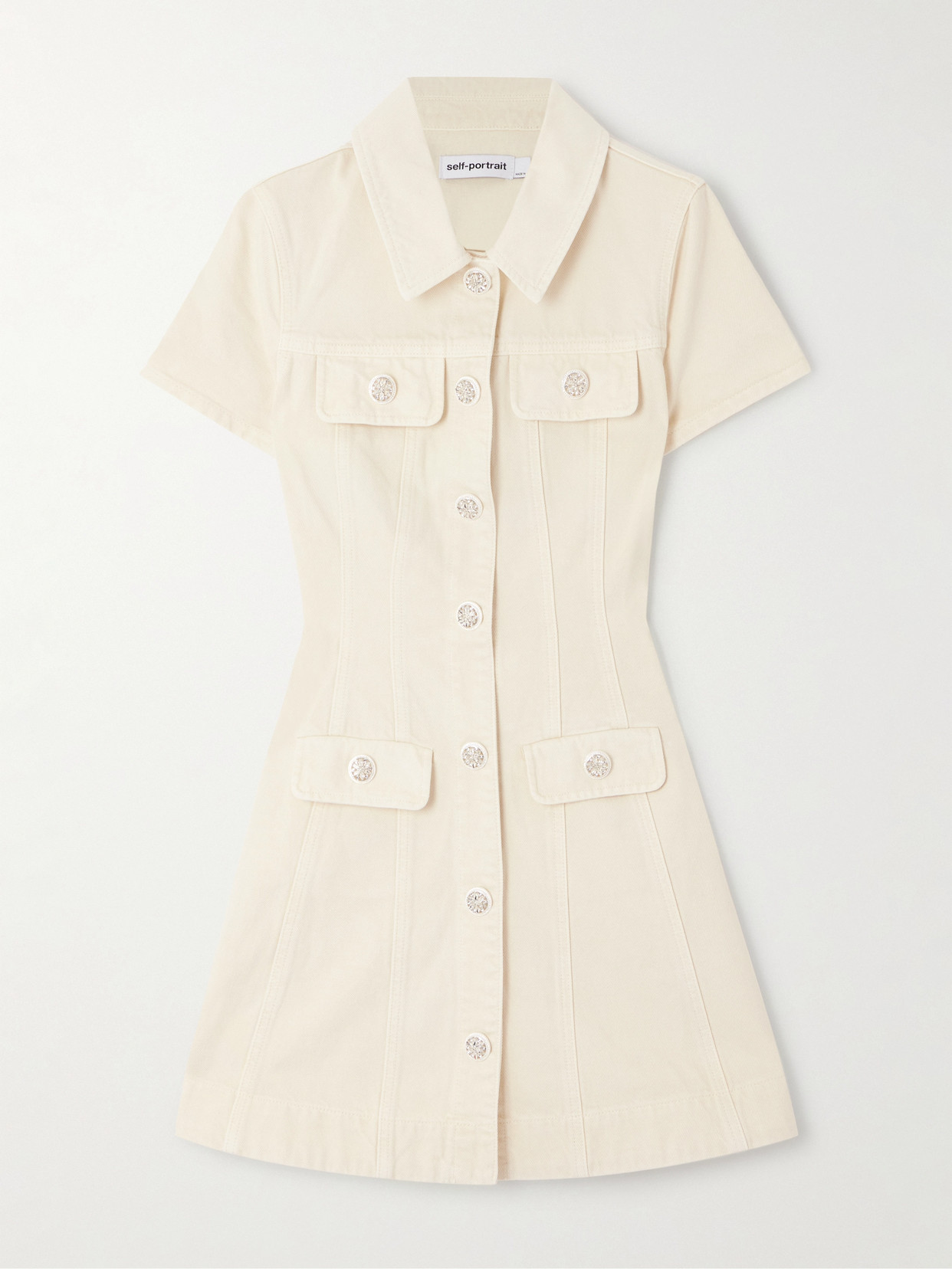Self-portrait Crystal-embellished Denim Mini Shirt Dress