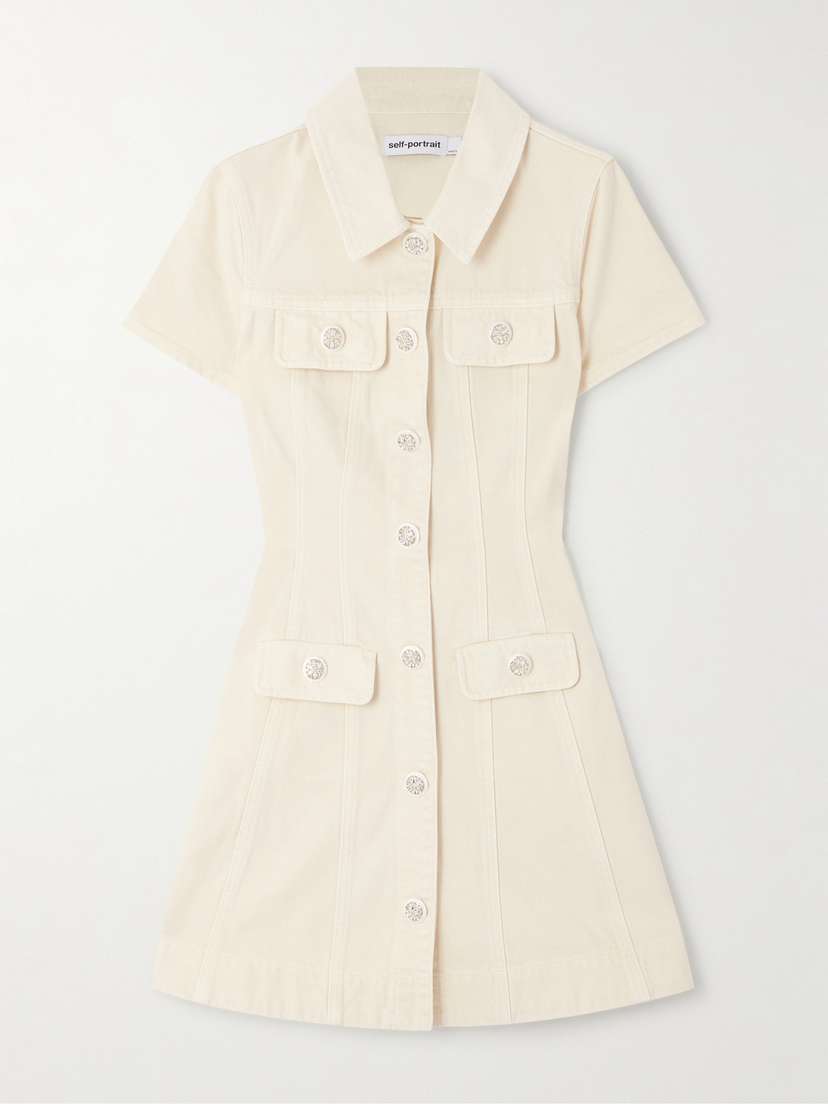 Self-Portrait Crystal-embellished Denim Mini Shirt Dress
