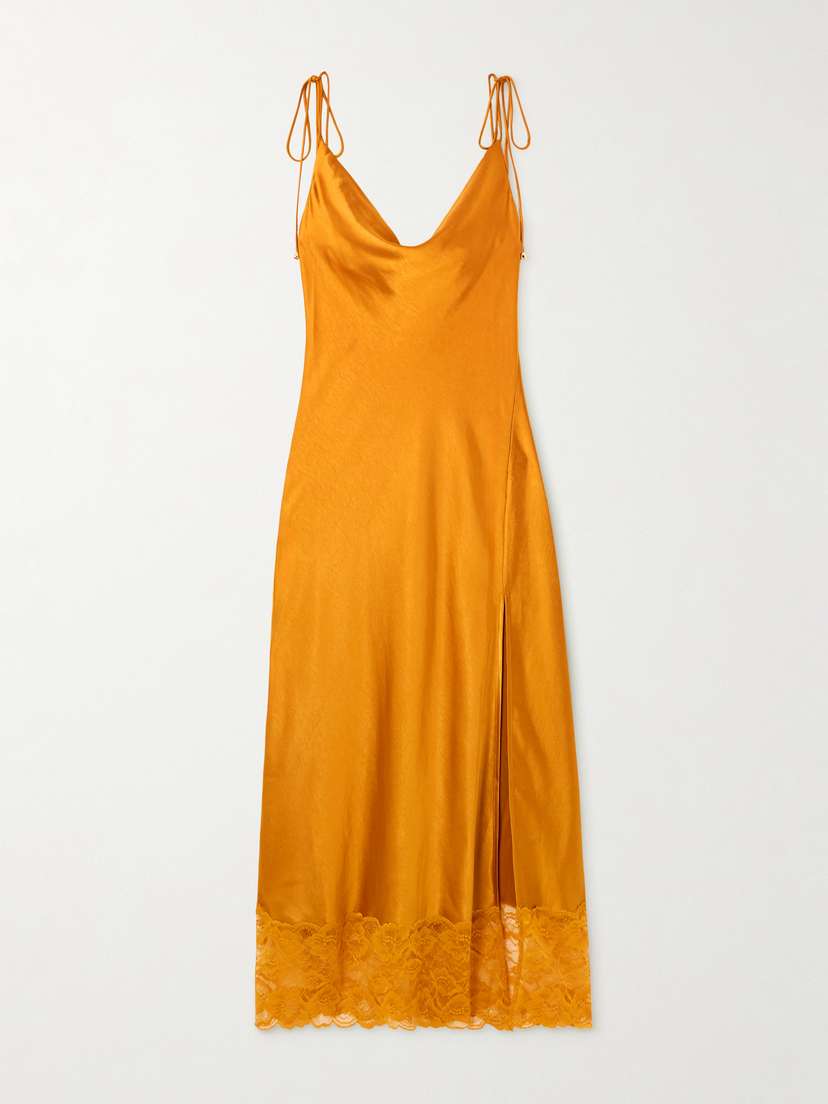 Self-Portrait Lace-trimmed Satin Midi Dress