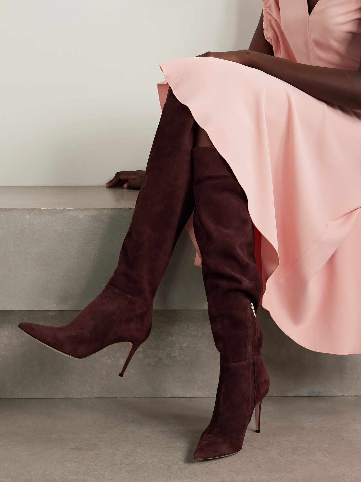 Gianvito Rossi 85 Suede Over-the-knee Boots In Burgundy