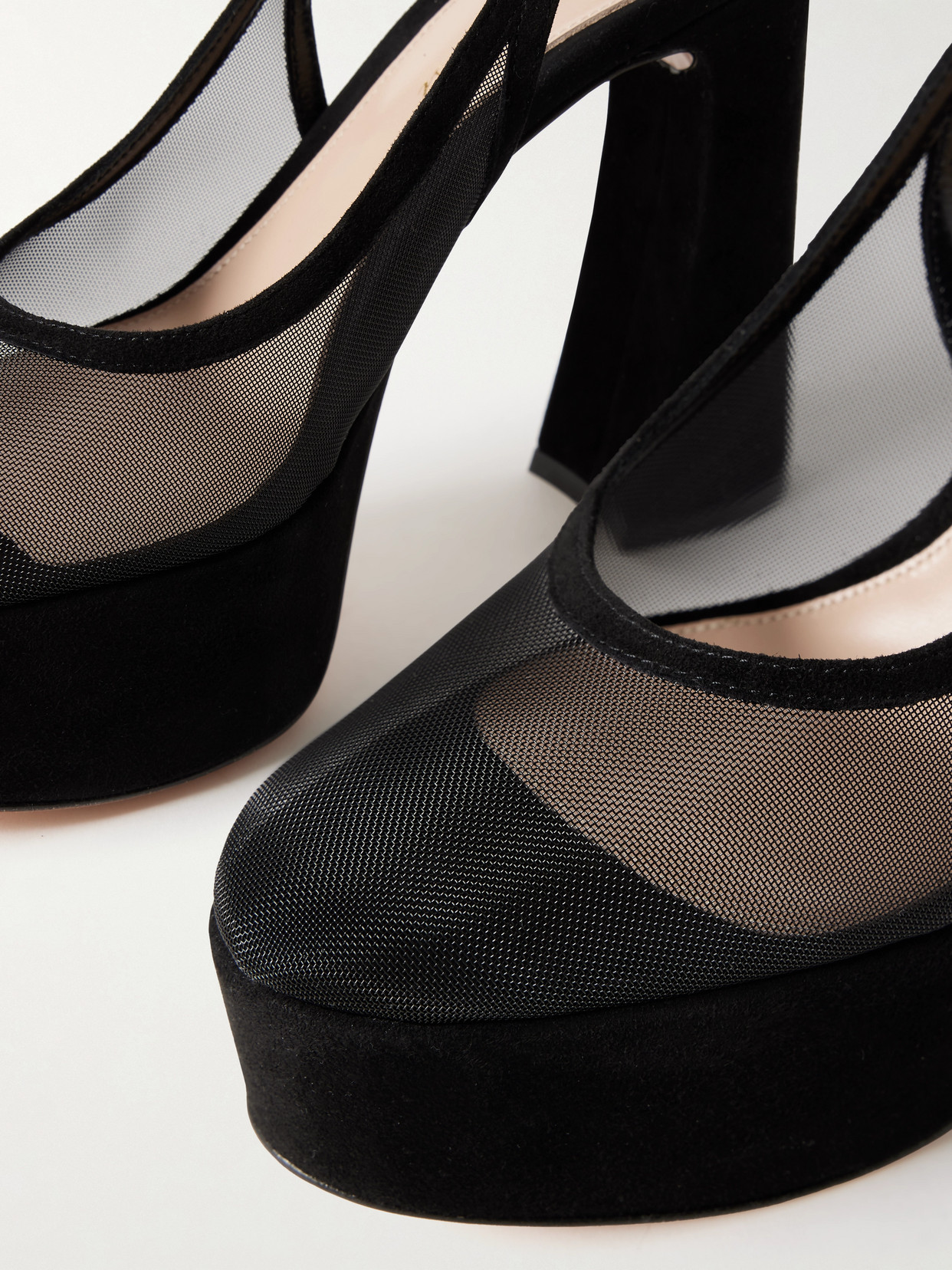 Gianvito Rossi 70 Suede-trimmed Mesh Platform Pumps