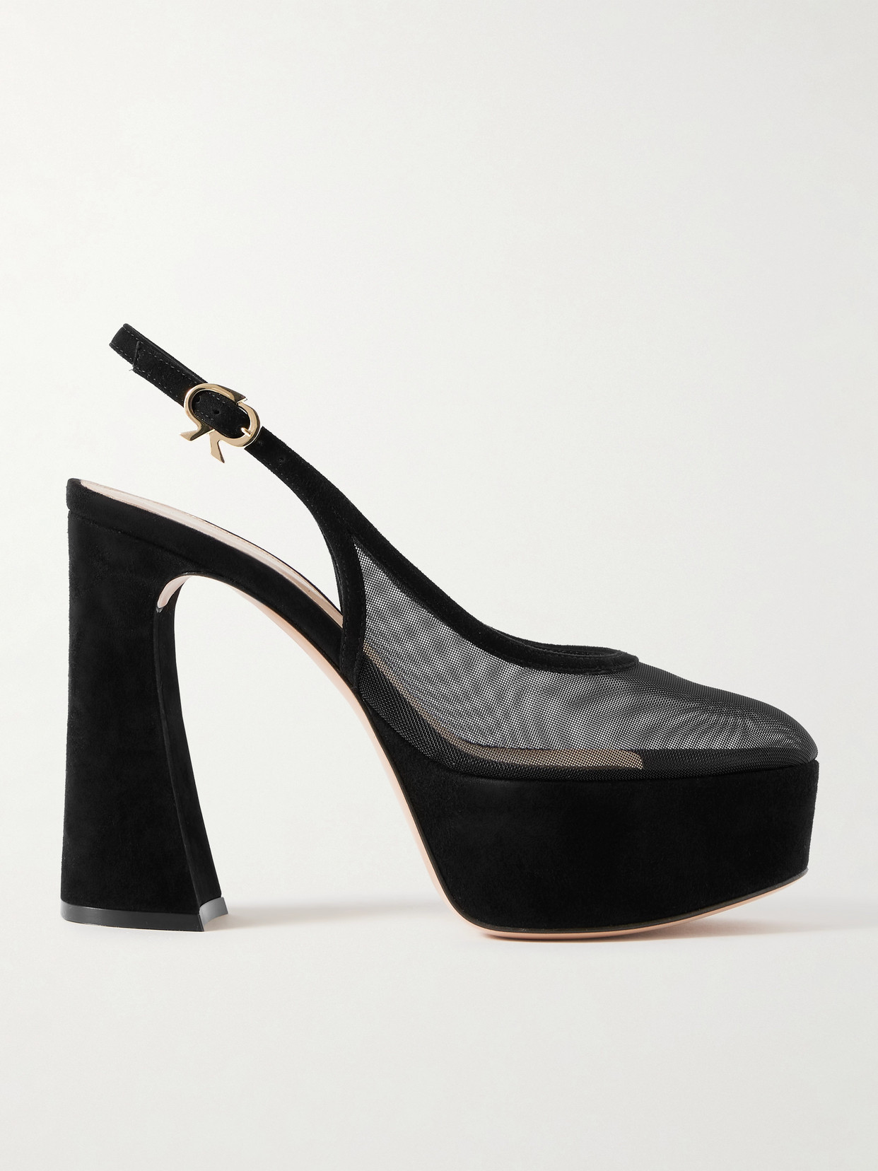Gianvito Rossi 70 Suede-trimmed Mesh Platform Pumps