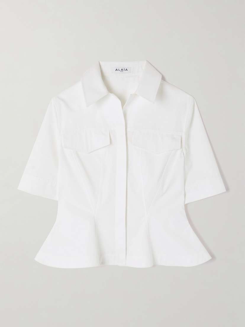 Alaïa — Paneled cotton-poplin peplum shirt