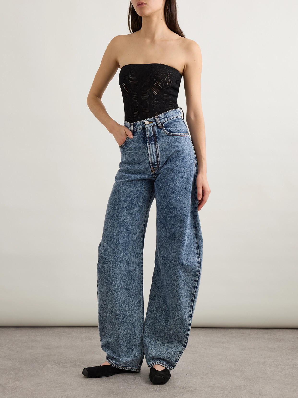 Alaïa Strapless Pointelle-knit Bodysuit