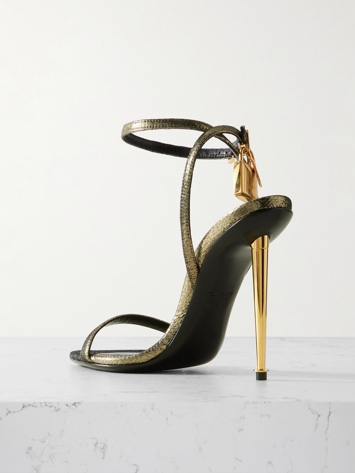 Tom Ford Lock Logoed Laminated Leather Stiletto Sandals