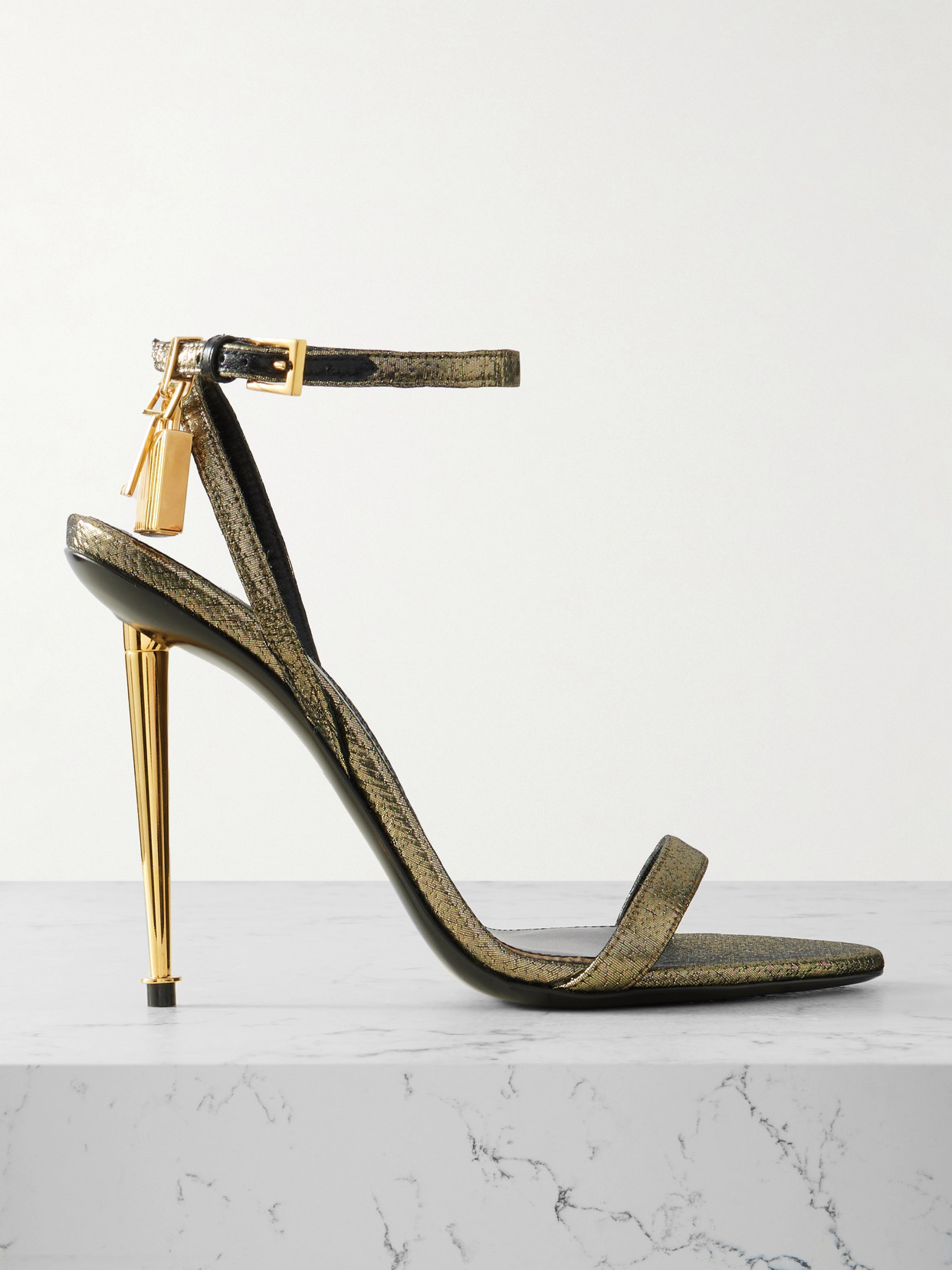Tom Ford Padlock Lamé Sandals In Gold