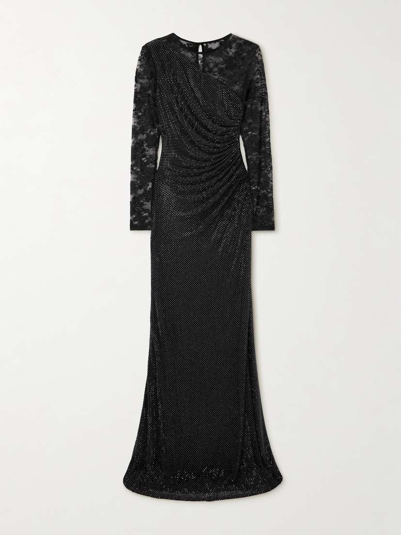 Self-Portrait Lace-trimmed Crystal-embellished Jersey Gown