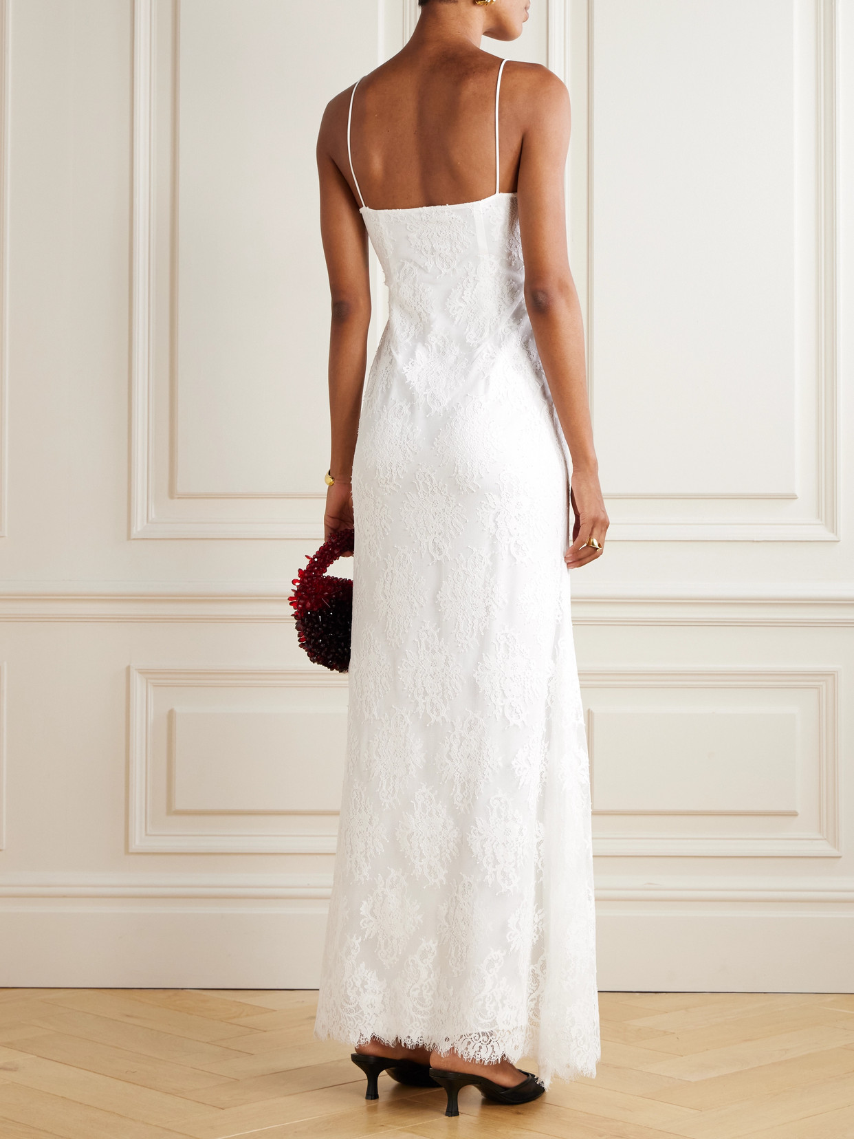 Self-portrait Bow-embellished Cotton-blend And Lace Maxi Dress