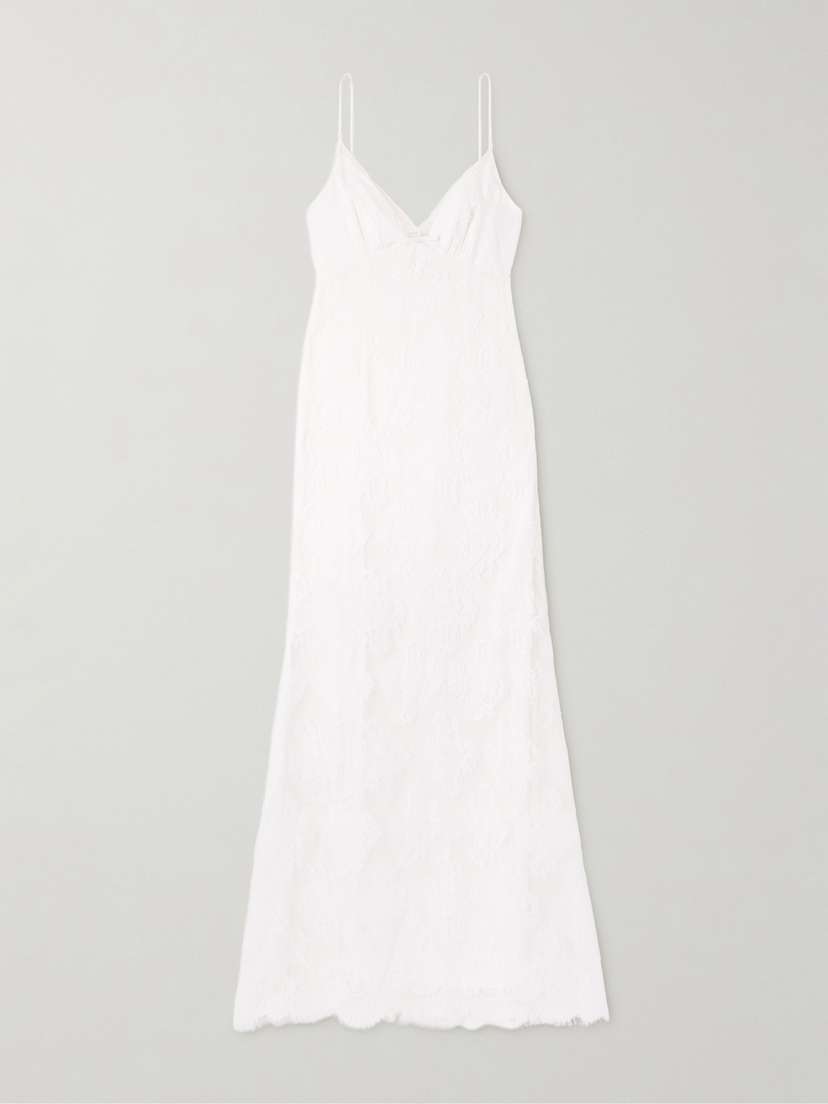 Self-Portrait Bow-embellished Cotton-blend And Lace Maxi Dress