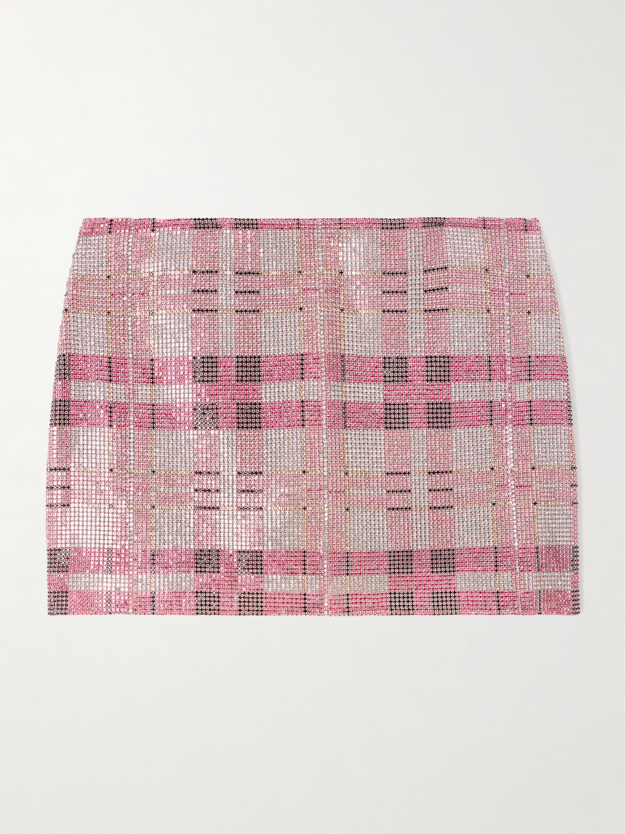 Self-portrait Checked Crystal And Chainmail-embellished Faille Mini Skirt