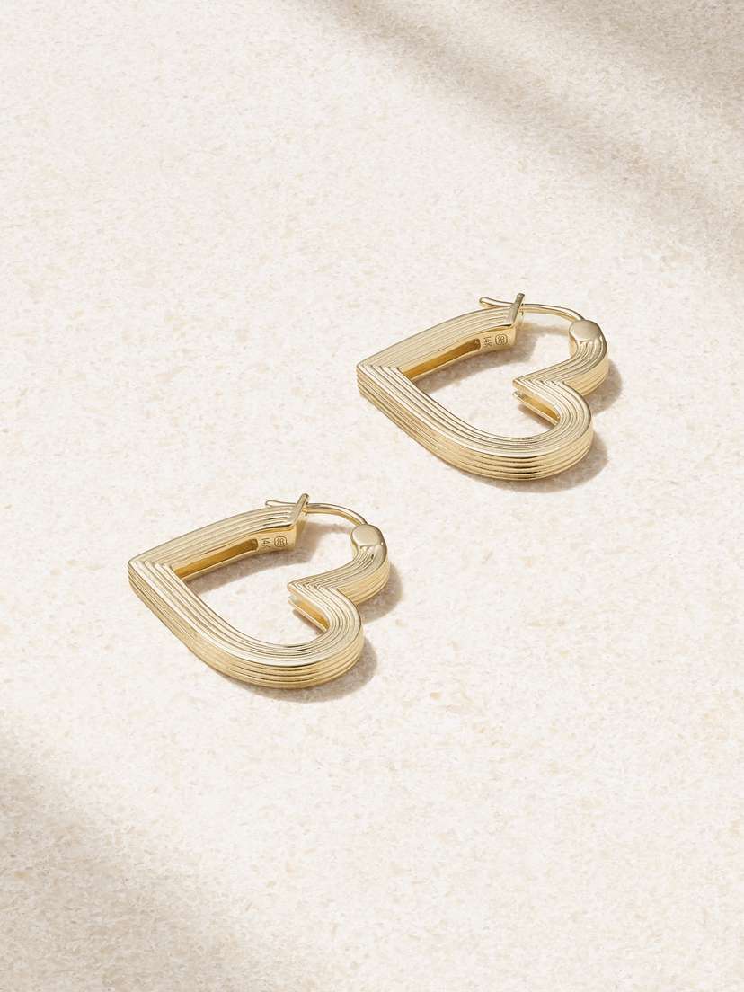 Sydney Evan Fluted Heart 14-karat Gold Hoop Earrings