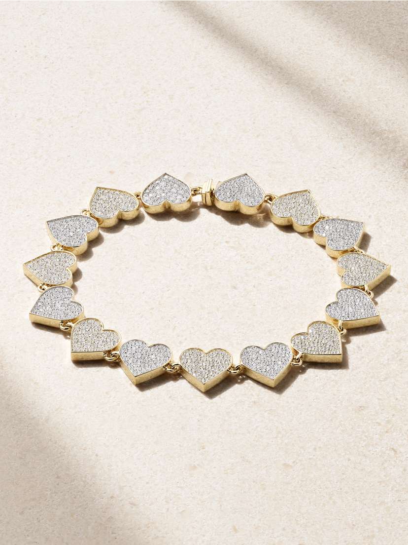 Sydney Evan Heart Eternity 14-karat Yellow And White Gold Diamond Bracelet