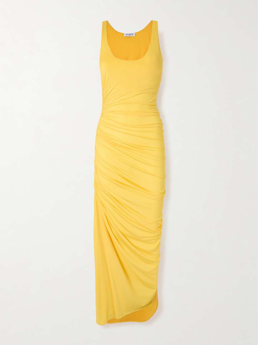 Alaïa Gathered Stretch-jersey Midi Dress