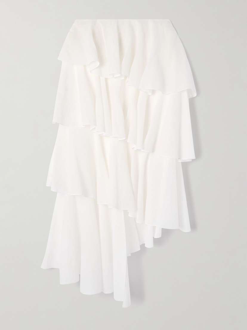 Alaïa Tiered Asymmetric Cotton Midi Skirt
