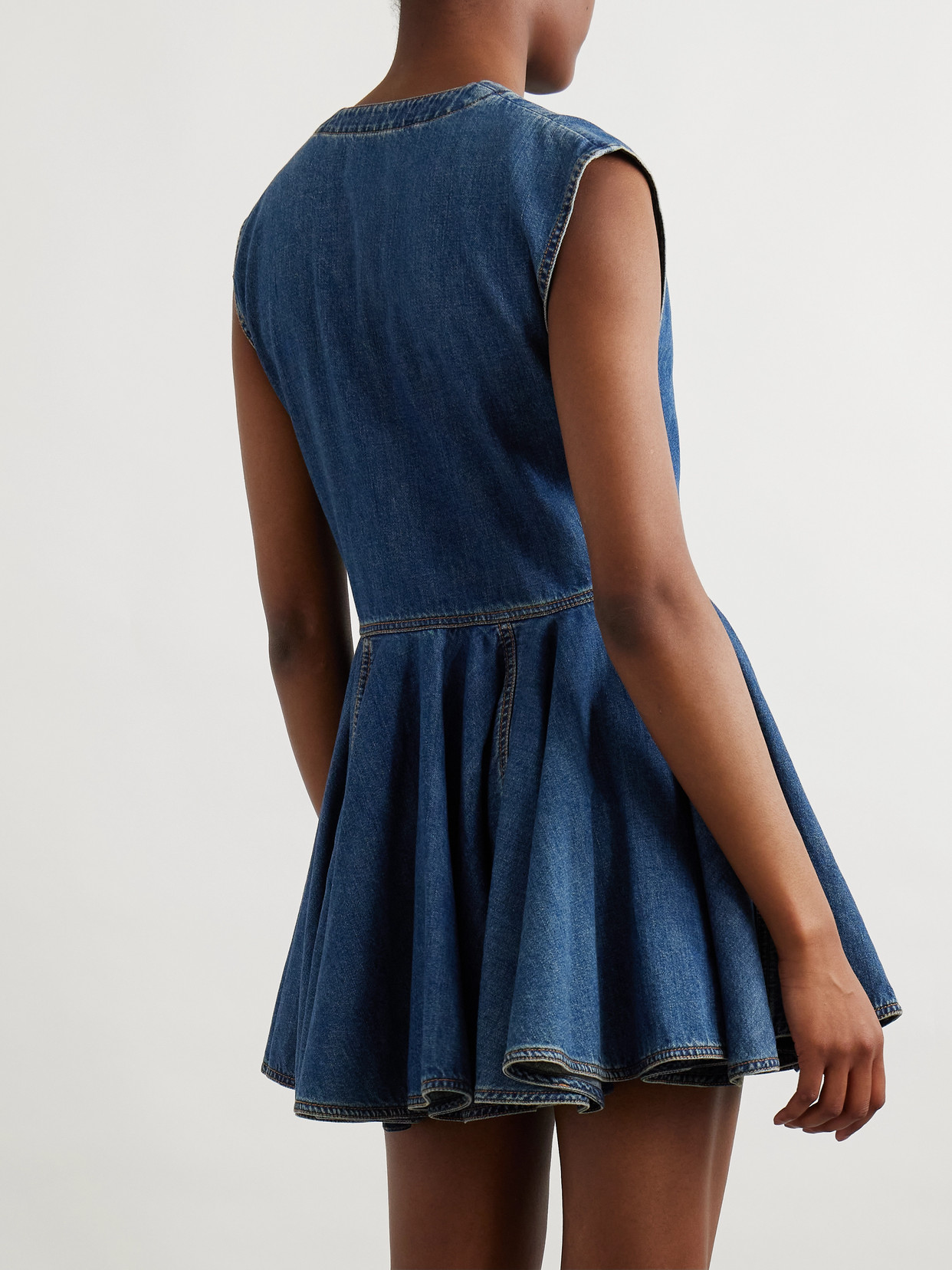 Alaïa Asymmetric Wrap-effect Denim Mini Dress