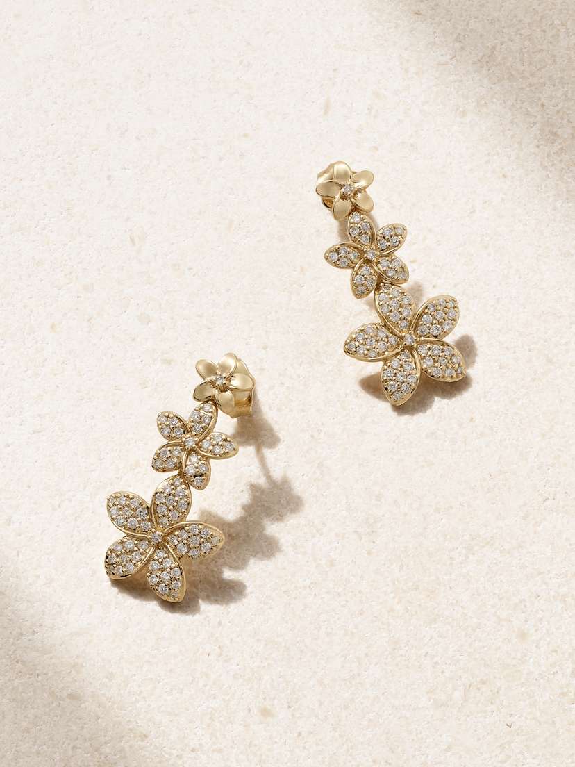 Sydney Evan Plumeria Linear 14-karat Gold Diamond Earrings