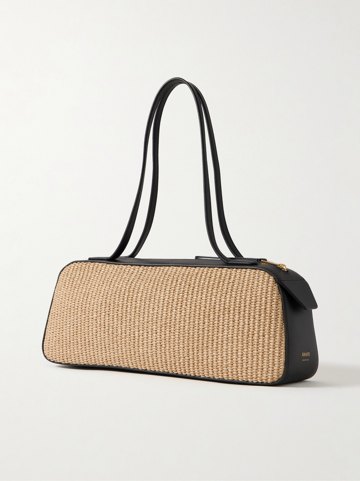 KHAITE SIMONA LEATHER-TRIMMED RAFFIA SHOULDER BAG