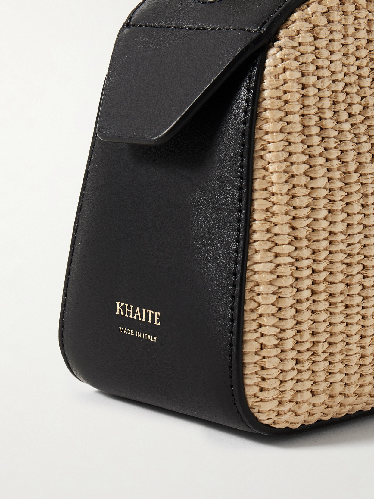 KHAITE SIMONA LEATHER-TRIMMED RAFFIA SHOULDER BAG