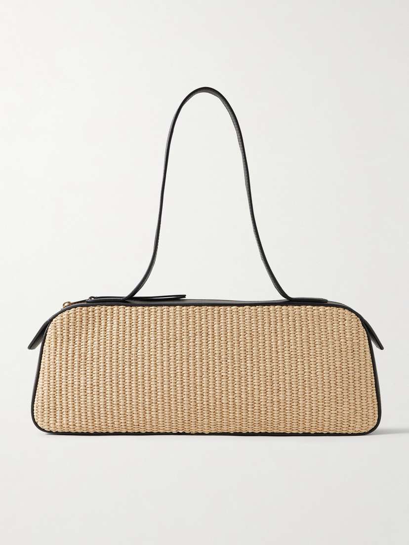 Khaite Simona Leather-trimmed Raffia Shoulder Bag