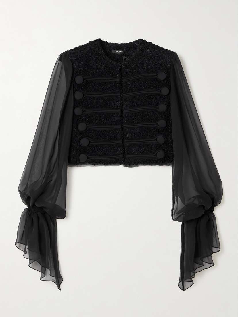 Balmain Tweed And Silk-chiffon Jacket