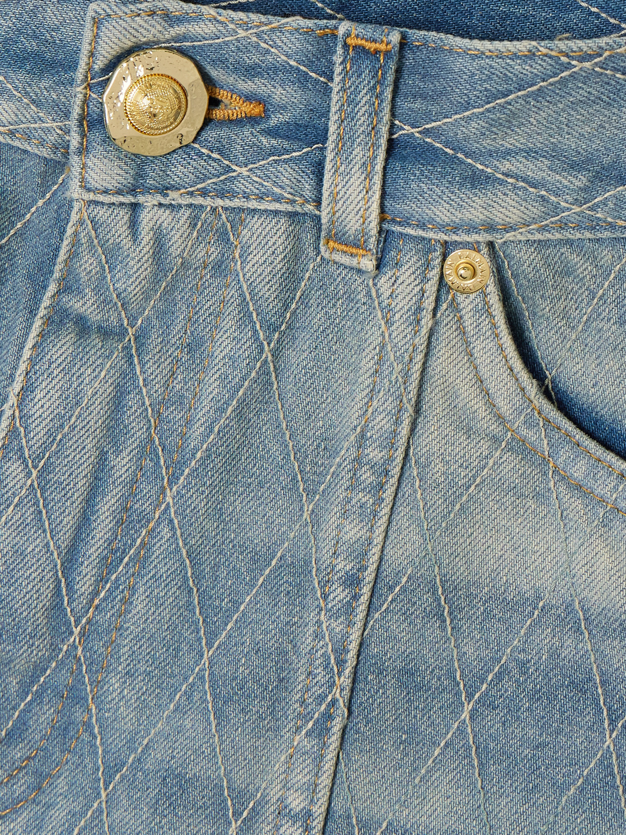 Balmain Embroidered Denim Shorts In Blue