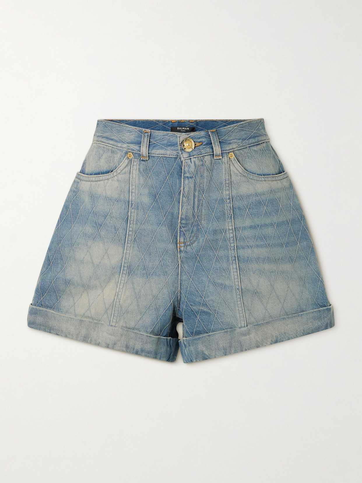 Balmain Embroidered Denim Shorts In Blue