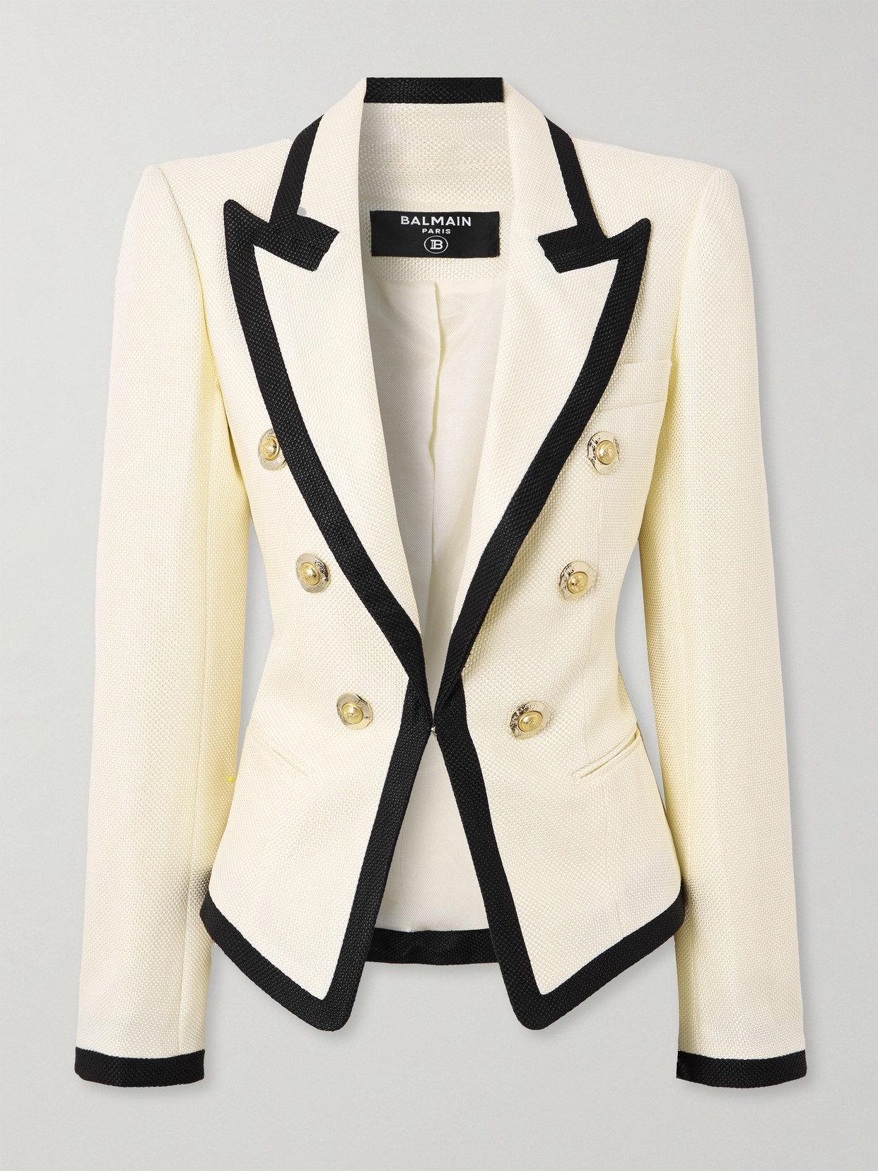 Balmain Button-embellished Woven Blazer In Sand