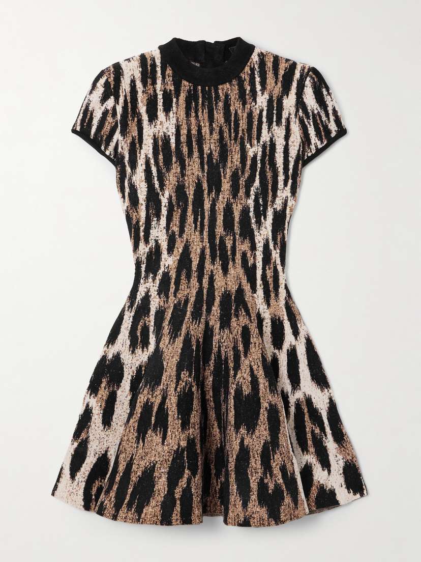 Balmain Leopard-print Jacquard-knit Mini Dress