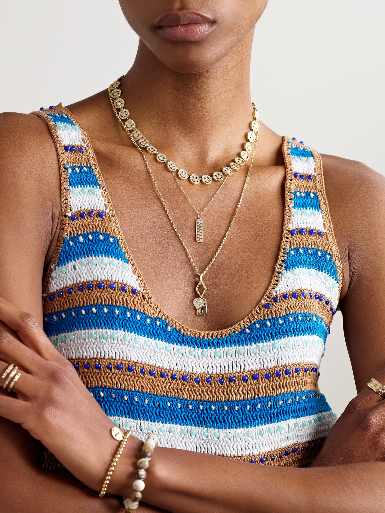 Sydney Evan Eye Chakra 14-karat Gold Multi-stone Necklace In Gold