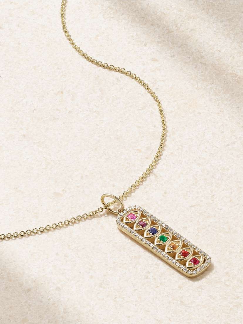 Sydney Evan Eye Chakra 14-karat Gold Multi-stone Necklace