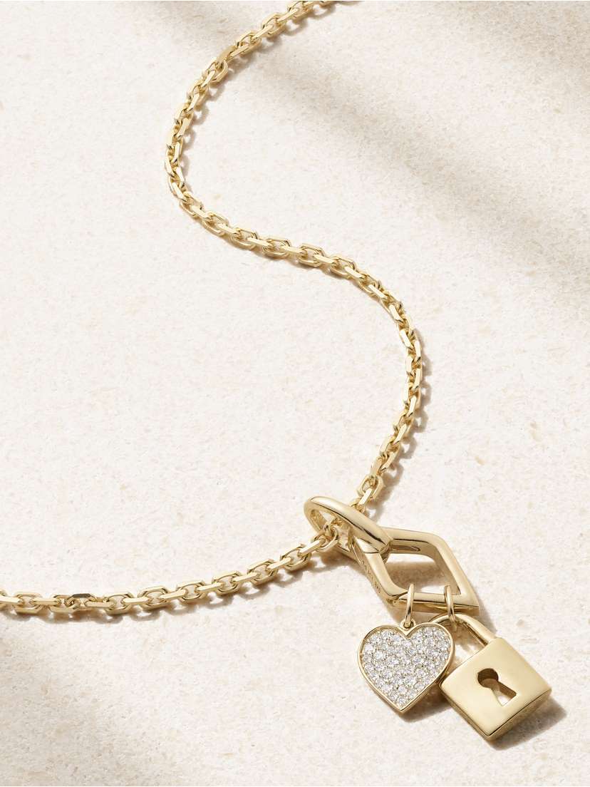 Sydney Evan Lock And Heart 14-karat Gold Diamond Necklace