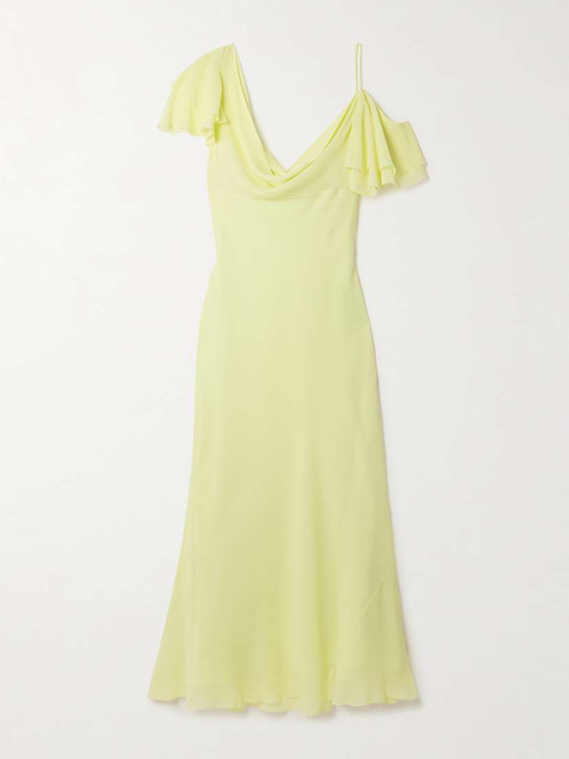 Self-Portrait Asymmetric Ruffled Draped Georgette Midi Dress