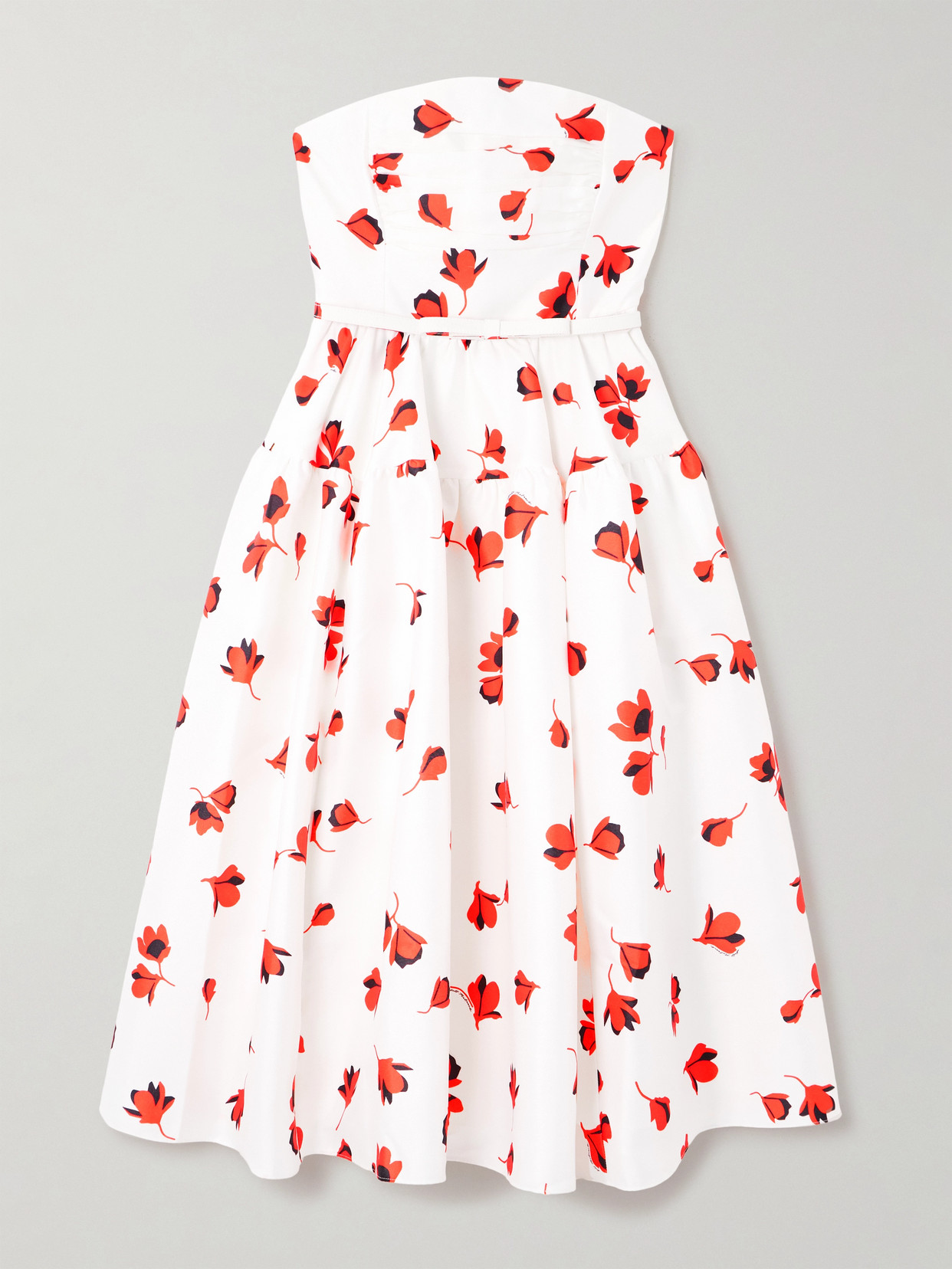 Self-portrait Strapless Belted Ruched Floral-print Taffeta Midi Dress