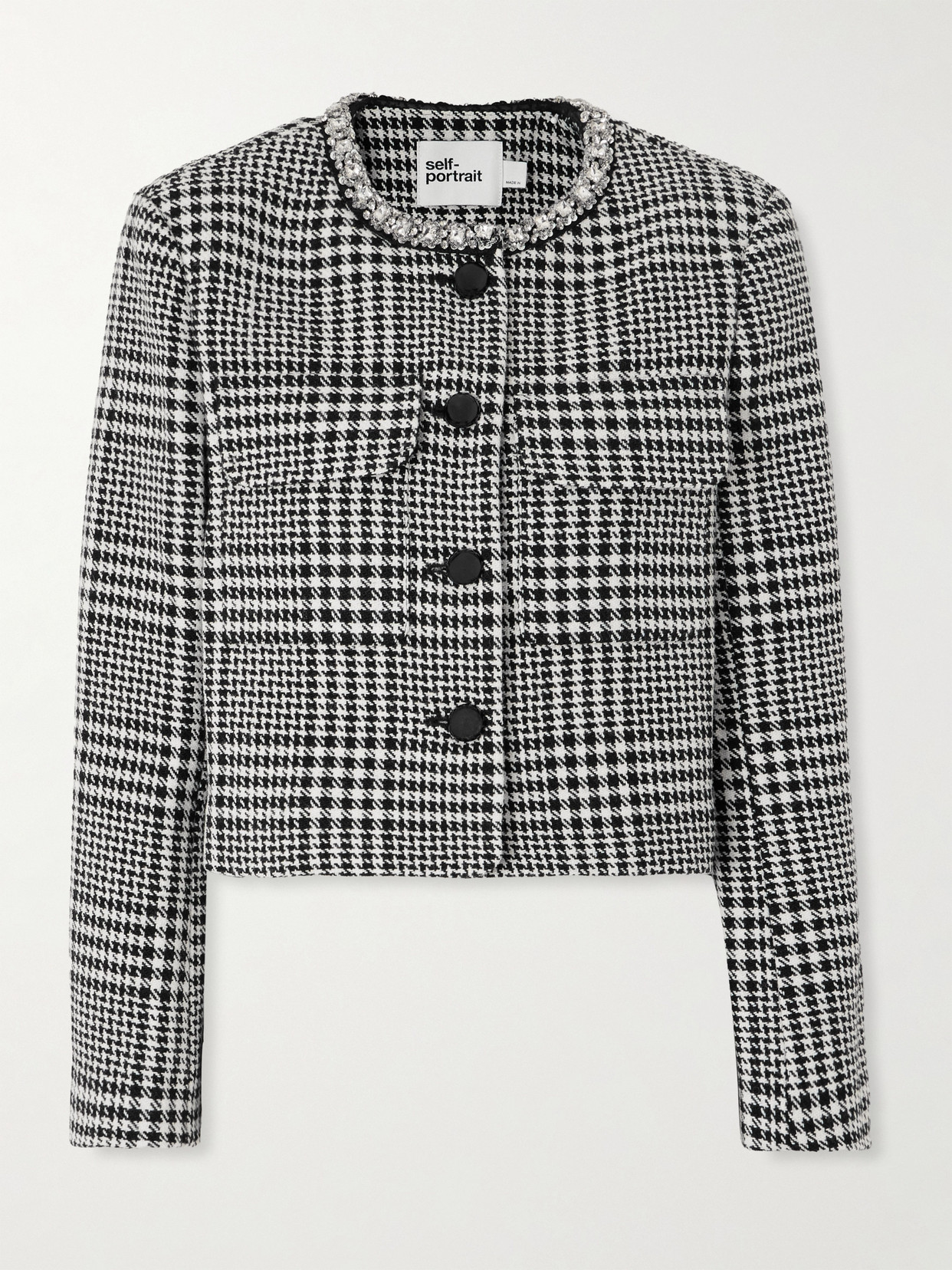 Self-portrait Crystal-embellished Houndstooth Jacket