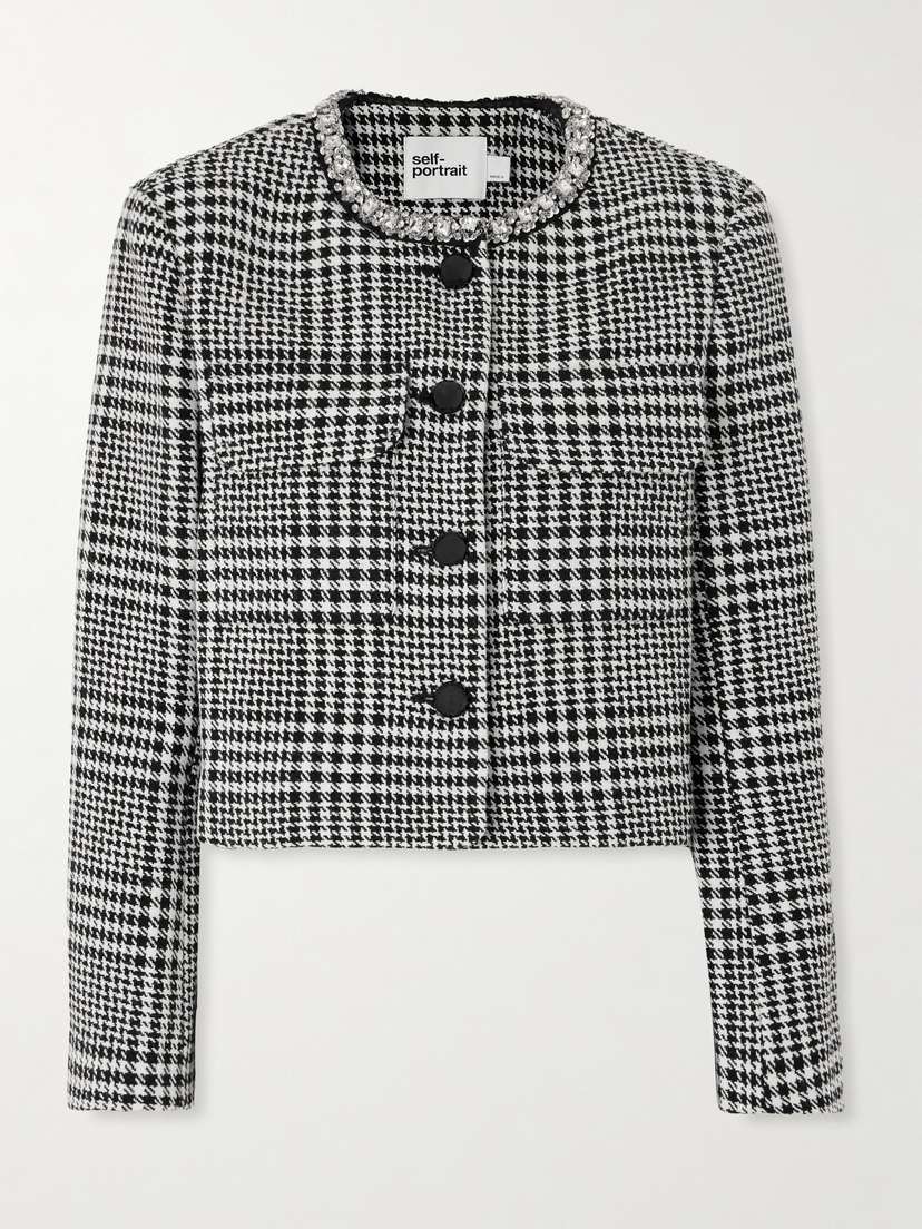 Self-Portrait Crystal-embellished Houndstooth Jacket