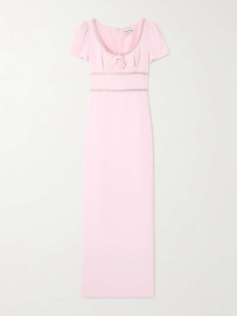 Self-Portrait Crystal-embellished Appliquéd Crepe Maxi Dress