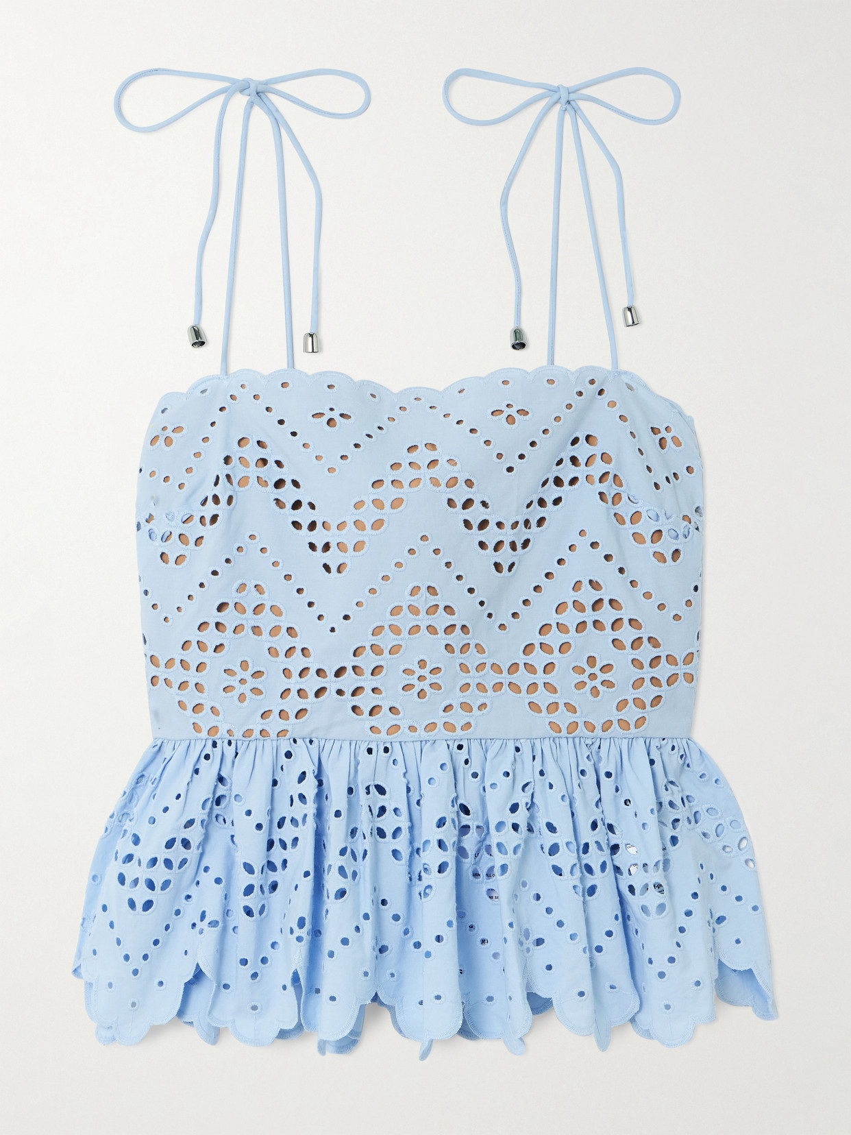 Self-portrait Scalloped Ruffled Broderie Anglaise Cotton Peplum Top