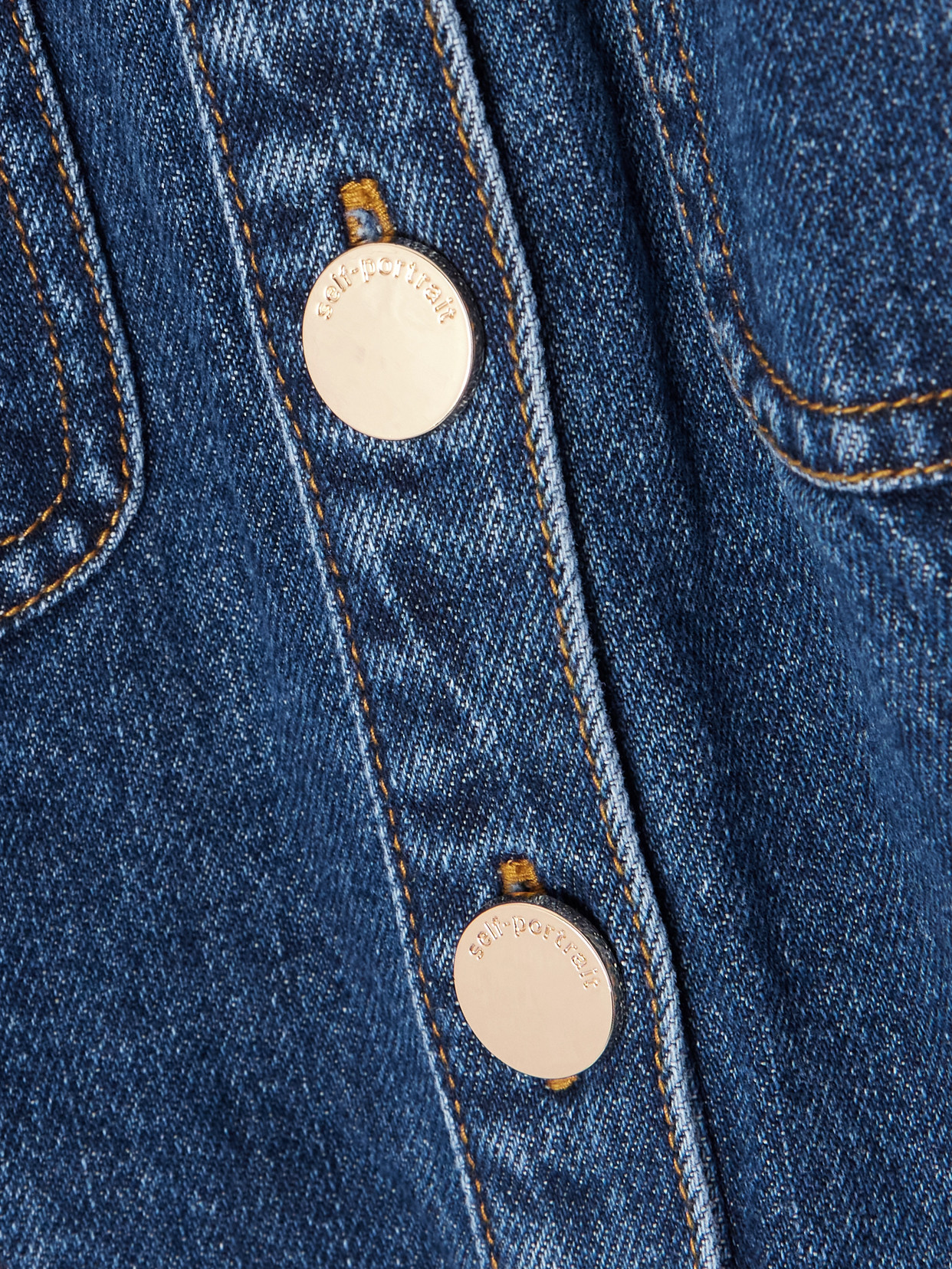 Self-portrait Blue Cotton Denim Flared Mini Dress