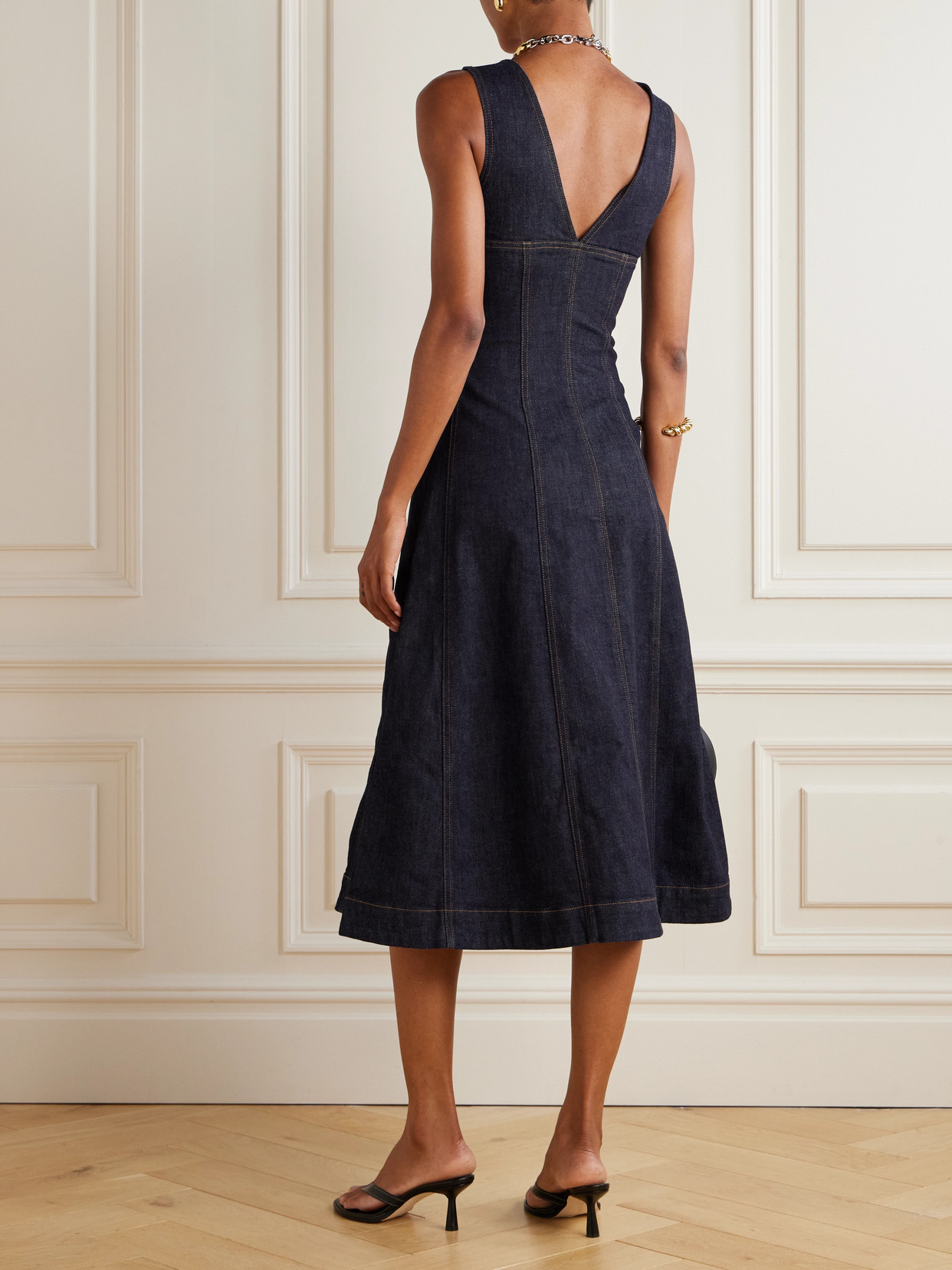 Self-portrait V-neck Denim Midi Dresses