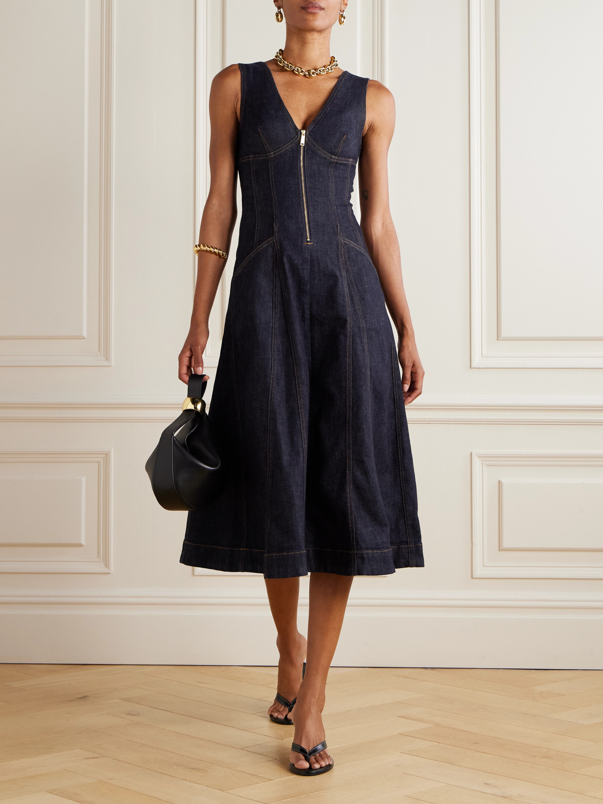 Self-portrait V-neck Denim Midi Dresses